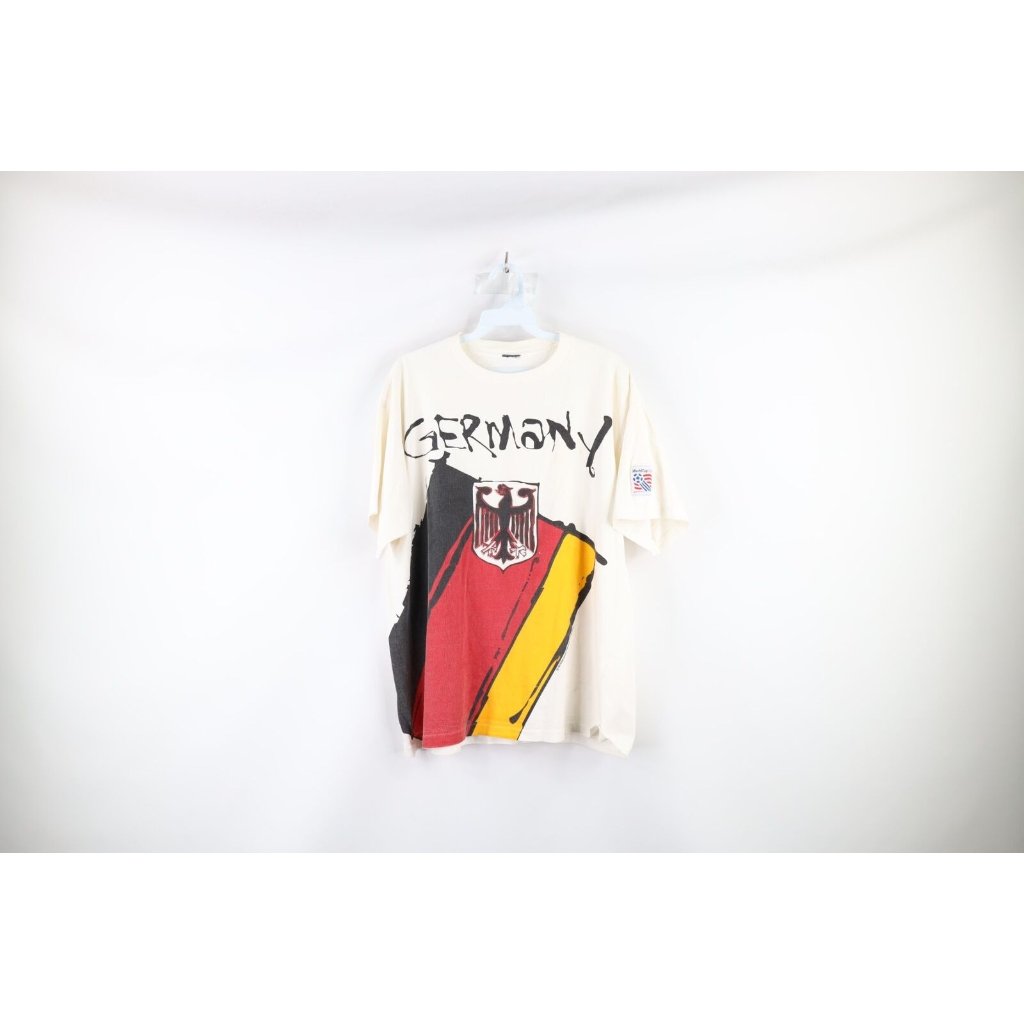Vintage 90s Mens Large Distressed 1994 World Cup Soccer Germany TShirt White